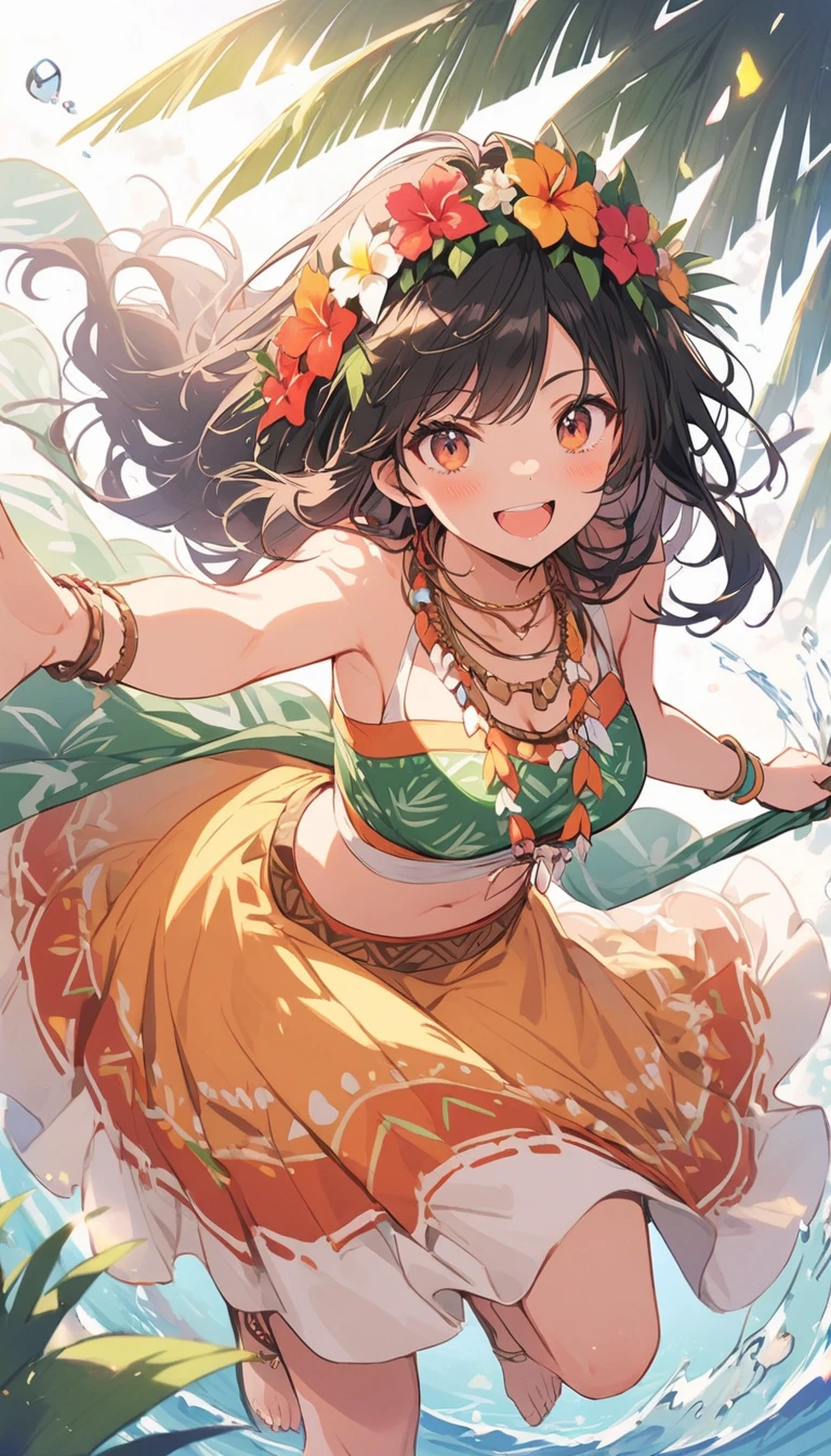 1girl,
BREAK
//Fashions
Polynesian Hula Costume,
Transport yourself to the islands of Polynesia with a traditional hula costume, perfect for festive tribal celebrations, Start with a grass skirt or pareo in natural or vibrant hues, adorned with floral or tribal prints, Pair it with a fitted crop top or bikini top featuring similar motifs for a cohesive look,
BREAK
Accessorize with flower leis worn around your neck and wrists, along with a floral crown or headband, Add shell or bead jewelry, such as necklaces, bracelets, and anklets, to enhance the tropical vibe, Style your hair in loose waves or braids adorned with flowers or tropical foliage, Finish the look with barefoot sandals or flat sandals adorned with flower embellishments, This costume captures the essence of Polynesian culture and the joyous spirit of tribal celebrations like luaus and hula festivals,
BREAK