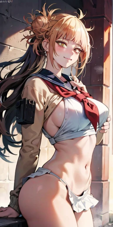Photorealistic, Show from the hips to the shoulders, fatness, girl,Woman,Female, young,20 years old, absurdly long hair, messy long hair, beautiful detailed cold face, Seductive smile, beatiful detailed eyes, Cavage of logs, Navel, White skin, highleg, Detailed ice, absurderes,High Art, Ridiculous resolution, High resolution, (masutepiece:1.4), super detailed, 1 Awkward Girl, Smooth skin, shiny milky skin, Colossal tits, Big ass , venusbody, doress、thick juicy thighs, --v 6