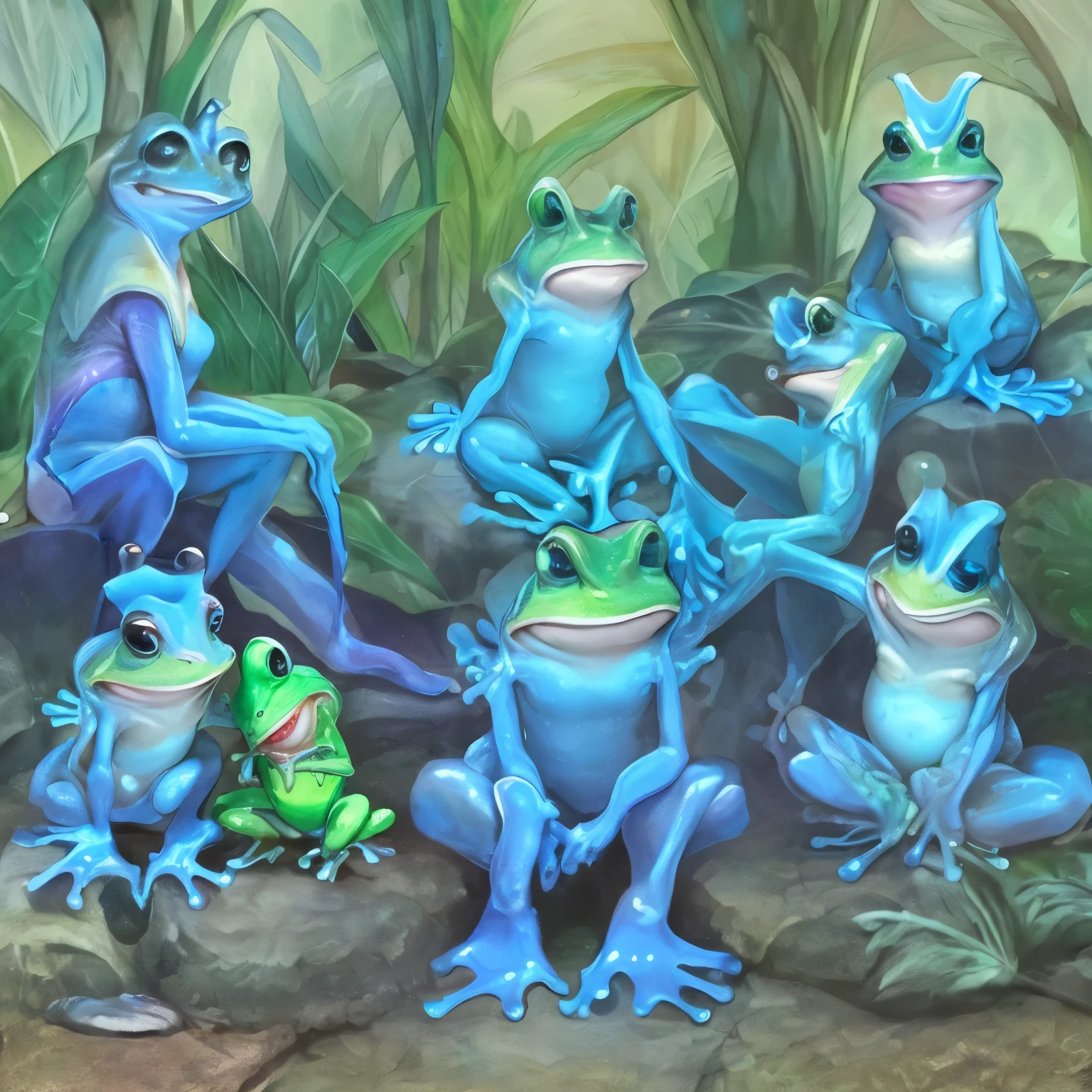 The different frog, the blue frog, the only one in the family