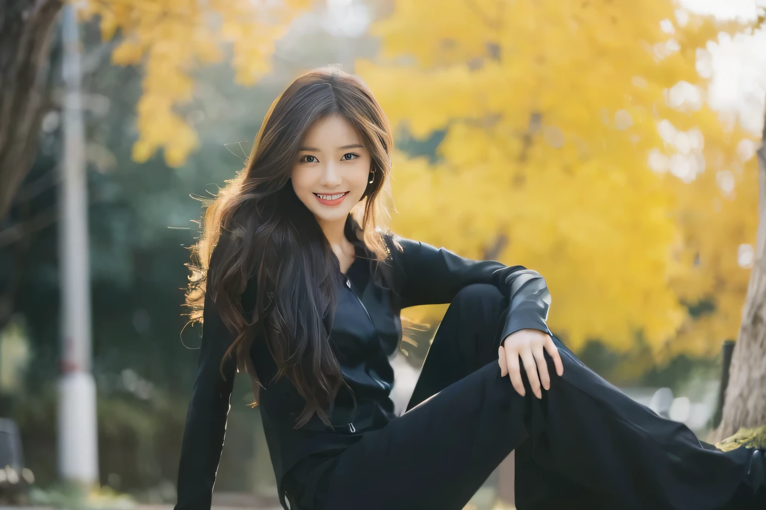 (on the table, best quality, Realistically, Ultra Detailed, meticulous, high resolution, 8k wallpaper), Close-up portrait of a beautiful woman, like, Smile, Light brown messy hair, Perfect dynamic composition, beautiful meticulous eyes, Just like the cover of a fashion magazine, On Campus