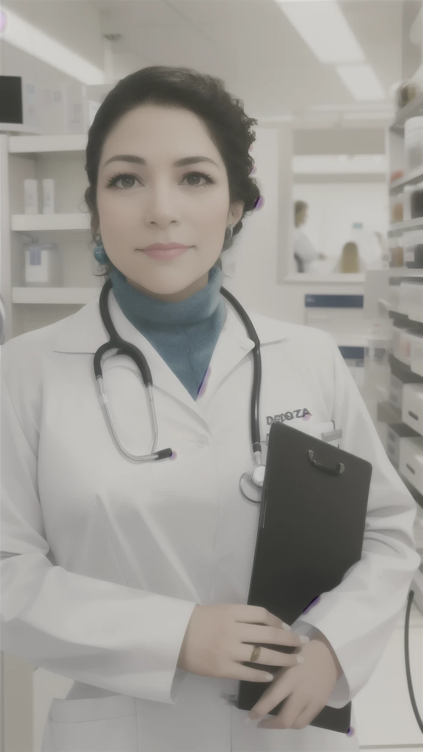 arafa woman in lab coat holding a clipboard and a stethoscope, Doutor, medical Doutor, vestindo jaleco e blusa, malika favre, retrato de uma patologista feminina, Amanda Clarke, healthcare professional, magnetic years, foto profissional, magda torres gurza, (Doutor), by Amélia Peláez, fernanda suarez