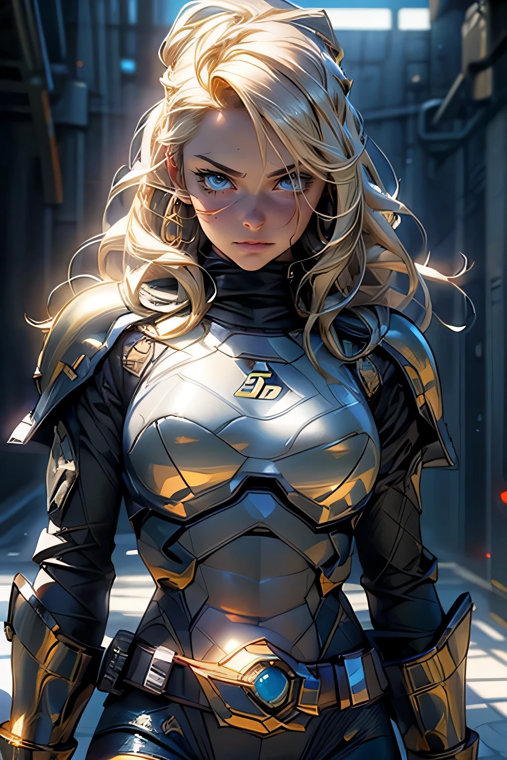 (best quality,4k,8k,highres,masterpiece:1.2),ultra-detailed,(realistic,photorealistic,photo-realistic:1.37),bold brushstrokes,dramatic lighting,classicsci-fi movie posters,vibrant colors,atmospheric,warm tones,adventure,mystery,dynamic lighting,dramatic shadows,girl's features,depth,intensity,awe,wonder,grandeur,powerful presence,Lighting,captivating image,warm golden sunlight,setting sun,long shadows,play of light and shadow,sunlight,metallic armor,sleek shiny appearance,soft,warm lighting,girl's face,striking features,glamour,beautiful,sexy blonde,Mandalorian girl,light sexy armor,battered imperial spaceship,desolate landscape,picturesque sunset sky,confidence,power,blue eyes,luscious blonde hair,sleek metallic armor,curves,Mandalorian insignia,loyalty,dedication,cinematic painting style,warm golden sunlight,grandeur,powerful presence,nostalgia,hope,resilience,determination,fight for what she believes in