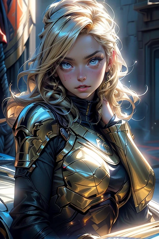 (best quality,4k,8k,highres,masterpiece:1.2),ultra-detailed,(realistic,photorealistic,photo-realistic:1.37),bold brushstrokes,dramatic lighting,classicsci-fi movie posters,vibrant colors,atmospheric,warm tones,adventure,mystery,dynamic lighting,dramatic shadows,girl's features,depth,intensity,awe,wonder,grandeur,powerful presence,Lighting,captivating image,warm golden sunlight,setting sun,long shadows,play of light and shadow,sunlight,metallic armor,sleek shiny appearance,soft,warm lighting,girl's face,striking features,glamour,beautiful,sexy blonde,Mandalorian girl,light sexy armor,battered imperial spaceship,desolate landscape,picturesque sunset sky,confidence,power,blue eyes,luscious blonde hair,sleek metallic armor,curves,Mandalorian insignia,loyalty,dedication,cinematic painting style,warm golden sunlight,grandeur,powerful presence,nostalgia,hope,resilience,determination,fight for what she believes in