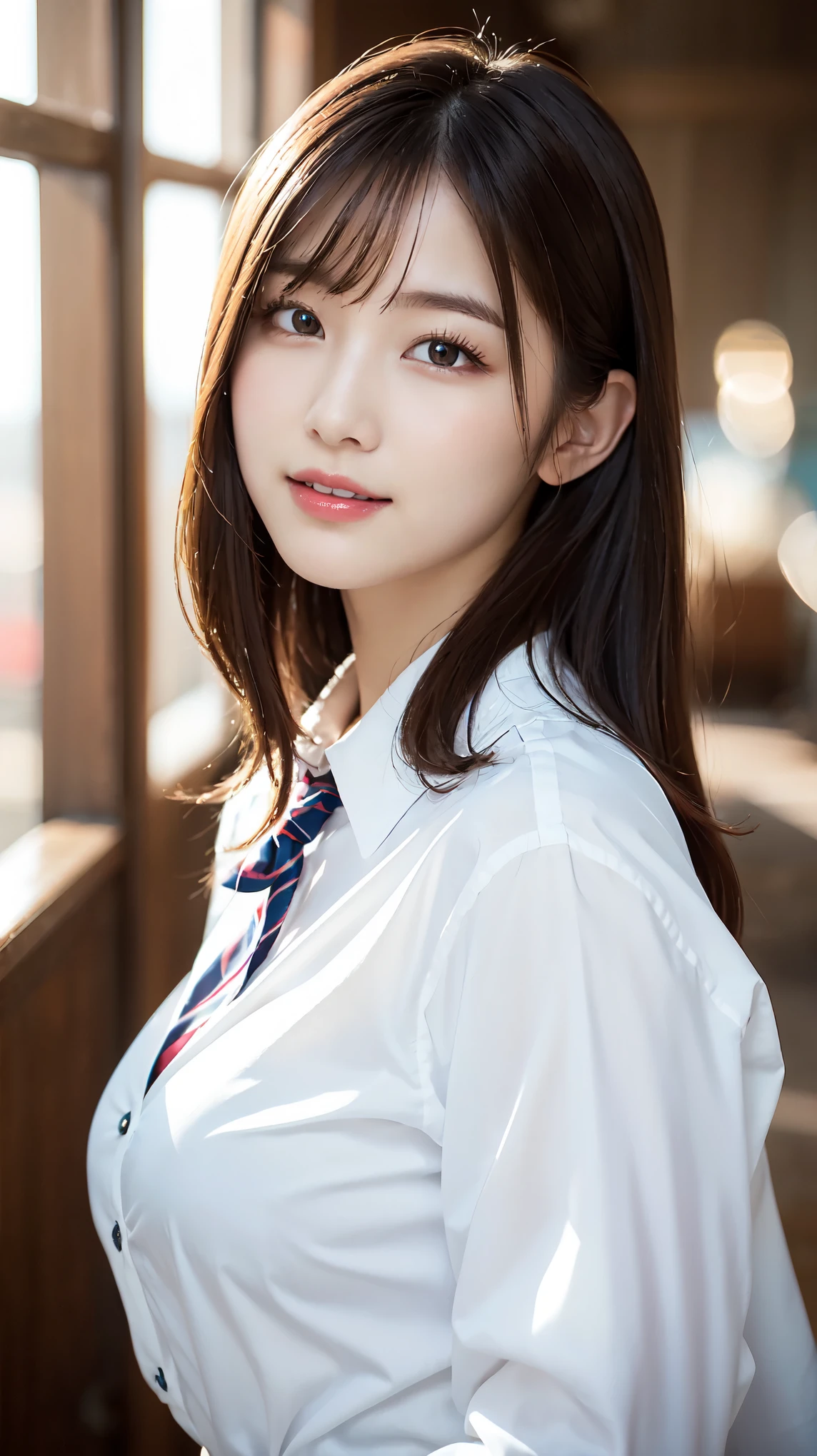 Oversized white collared shirt、????? except for a shirt、full body shot、Complex and beautiful eyes、woman、womanらしい髪型、Natural color lip、Big Breasts、valley、bold and sexy pose、smile、Ocean、((18歳woman:1.2))、Young adorable Japanese face, Official Art,Highly detailed CG Unity 8k wallpaper, (masterpiece:1.0),(highest quality:1.0), photo shoot, 8K, nsfw, High resolution, Kodak Portrait 400, Film Grain, Lens Flare Glow,View Viewer