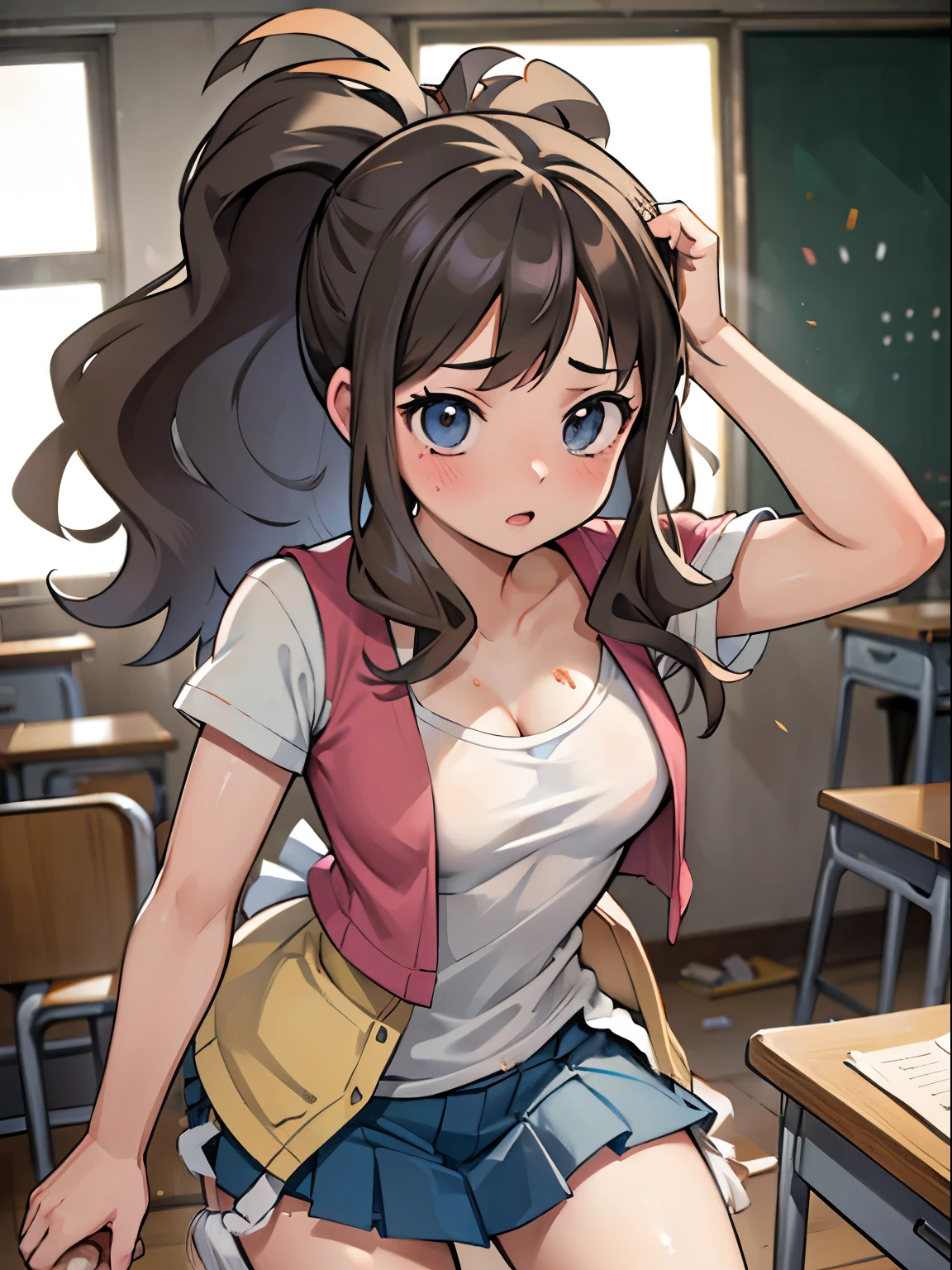 chica adolescente teniendo sexo con su profesor, They are both in a dirty and abandoned classroom., escena de sexo explicito, el esta tomando con fuerza su cuerpo, she is looking at the camera