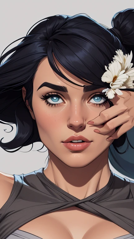 Personagem mulher ninja com marcas de guerras Imagem de desenho animado de uma mulher .Ilustra??o estilo desenho animado, estilo de arte dos desenhos animados, estilo de arte dos desenhos animados, digital illustration style, design de personagens altamente detalhado, arte digital detalhada coragem, Forest fan art, Design de personagens de retrato, beautiful digital illustration, retrato de alta qualidade, Arte em quadrinhos, mulher jovem cabelo com transas lindas . Beautiful lined eyes Medium large bust and wonderful sexy clothes. image expression of sexual desire from waist to head illustration Jennifer Connelly and Salma haiek