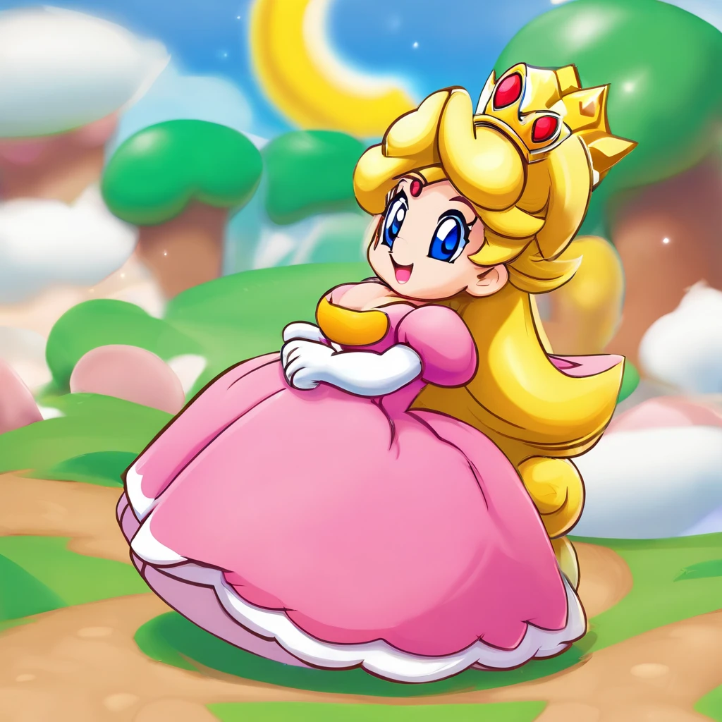 princess peach, sitting, looking back, big butt, farting, fart fetish, fart cloud, stinky ass, stinky butt, explicit content