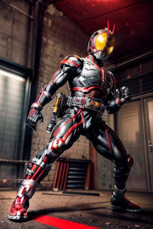 #quality(8k wallpaper of extremely detailed CG unit, ​masterpiece, hight resolution, top-quality, top-quality real texture skin,hyper realisitic, digitial painting,increase the resolution,RAW photosbest qualtiy,highly detailed,the wallpaper),solo,#1boy,(mature male,muscular,Faiz\(kamen rider 555\),black footwear,yellow eyes,black bodysuit,rider belt,gloves,helmet,armor,antennae,bodysuit,fighting stance,action pose,jumping kick:2.0,motion lines,motion blur on leg:1.6,red magic circl on foot),#background(big garage,inside), jumping_kick,kicking,from below,jumping_kick,kicking,from below,(motion lines:1.2),jumping_kick,kicking,from below,speed_lines,motion_blur,motion lines