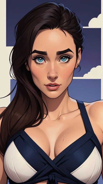 Personagem mulher ninja com marcas de guerras Imagem de desenho animado de uma mulher .cartoon style illustration, estilo de arte dos desenhos animados, estilo de arte dos desenhos animados, digital illustration style, design de personagens altamente detalhado, arte digital detalhada coragem, Forest fan art, Design de personagens de retrato, beautiful digital illustration, retrato de alta qualidade, Arte em quadrinhos, mulher jovem cabelo com transas lindas . Beautiful lined eyes Medium large bust and wonderful sexy clothes. image expression of sexual desire from waist to head illustration Jennifer Connelly and Salma haiek