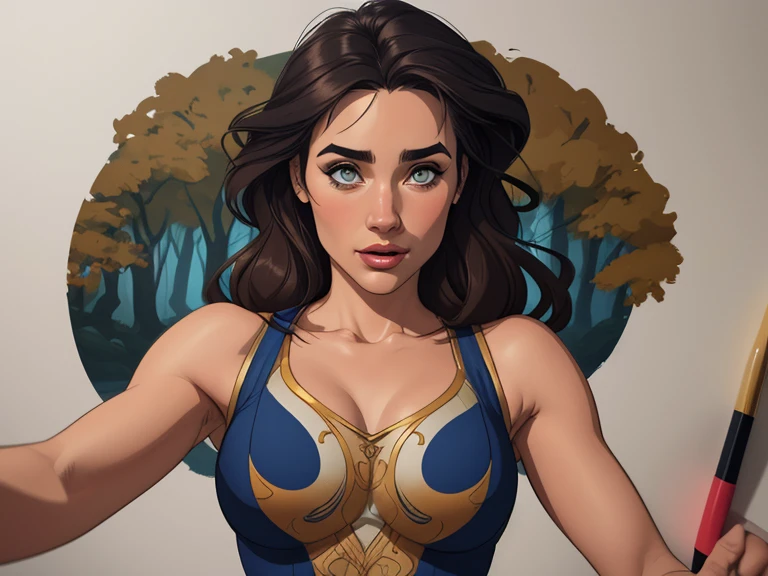 Personagem mulher ninja com marcas de guerras Imagem de desenho animado de uma mulher .cartoon style illustration, estilo de arte dos desenhos animados, estilo de arte dos desenhos animados, digital illustration style, design de personagens altamente detalhado, arte digital detalhada coragem, Forest fan art, Design de personagens de retrato, beautiful digital illustration, retrato de alta qualidade, Arte em quadrinhos, mulher jovem cabelo com transas lindas . Beautiful lined eyes Medium large bust and wonderful sexy clothes. image expression of sexual desire from waist to head illustration Jennifer Connelly and Salma haiek