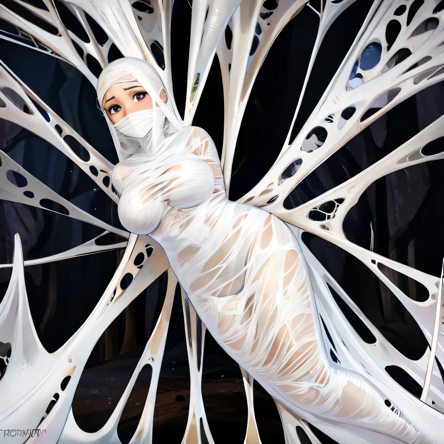 a woman trapped in the spider web, spider web, cocoon, gr3ysh33r,