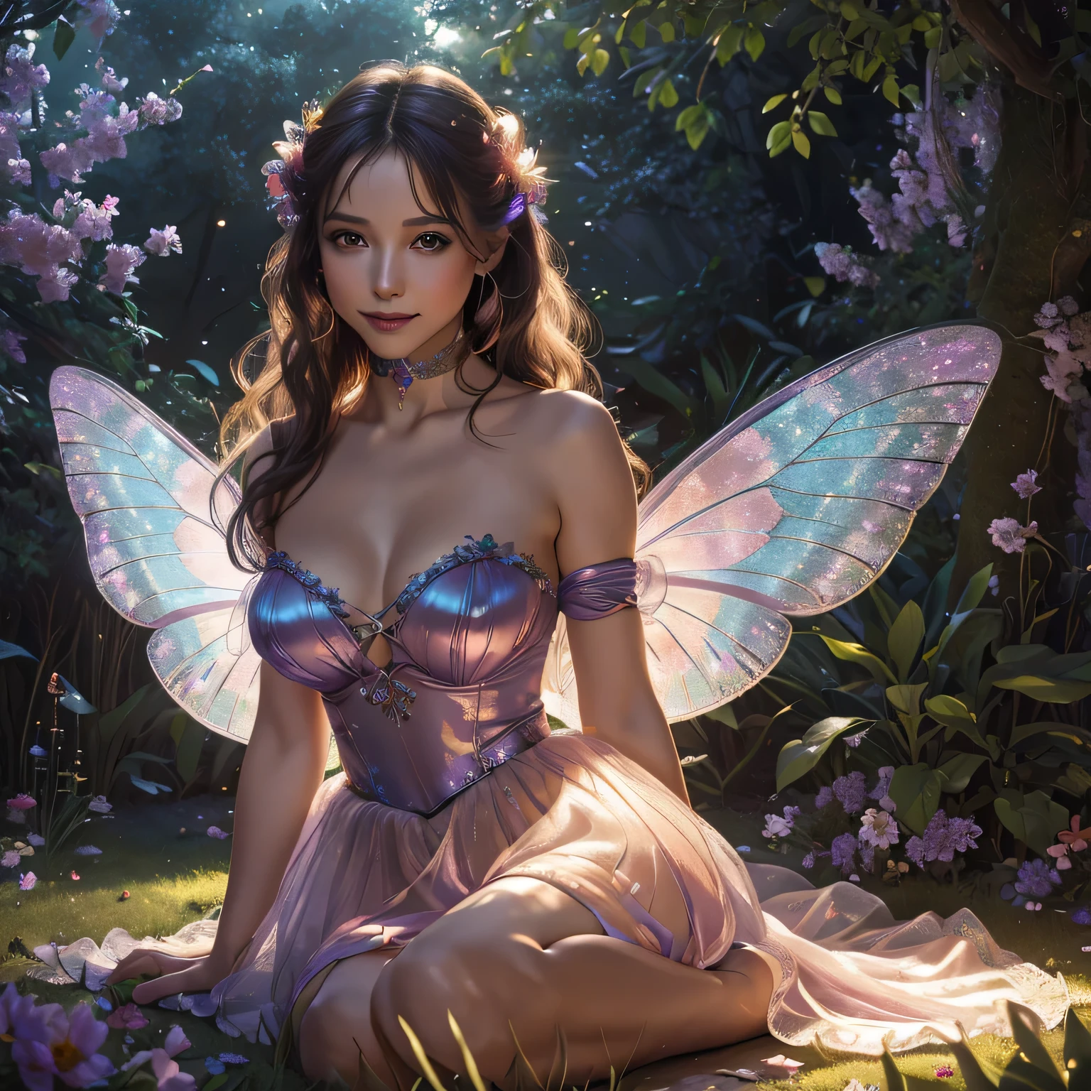 (best quality,4k,8k,highres,masterpiece:1.2),ultra-detailed,(realistic,photorealistic,photo-realistic:1.37),fairytale style,adult beautiful fairy,ballgag,flirty eyes,gr3ysh33r,shimmering lights,enchanted garden,gagged,bound,alluring atmosphere,sheer skirt,detailing laces,butterfly wings,ethereal beauty,sparkling wand,vibrant colors,strong contrast,playful vibe,soft sunlight,whimsical scenery,fantasy element,magical charm,subtle smile,graceful pose,delicate features,storybook setting,enchanted ambiance