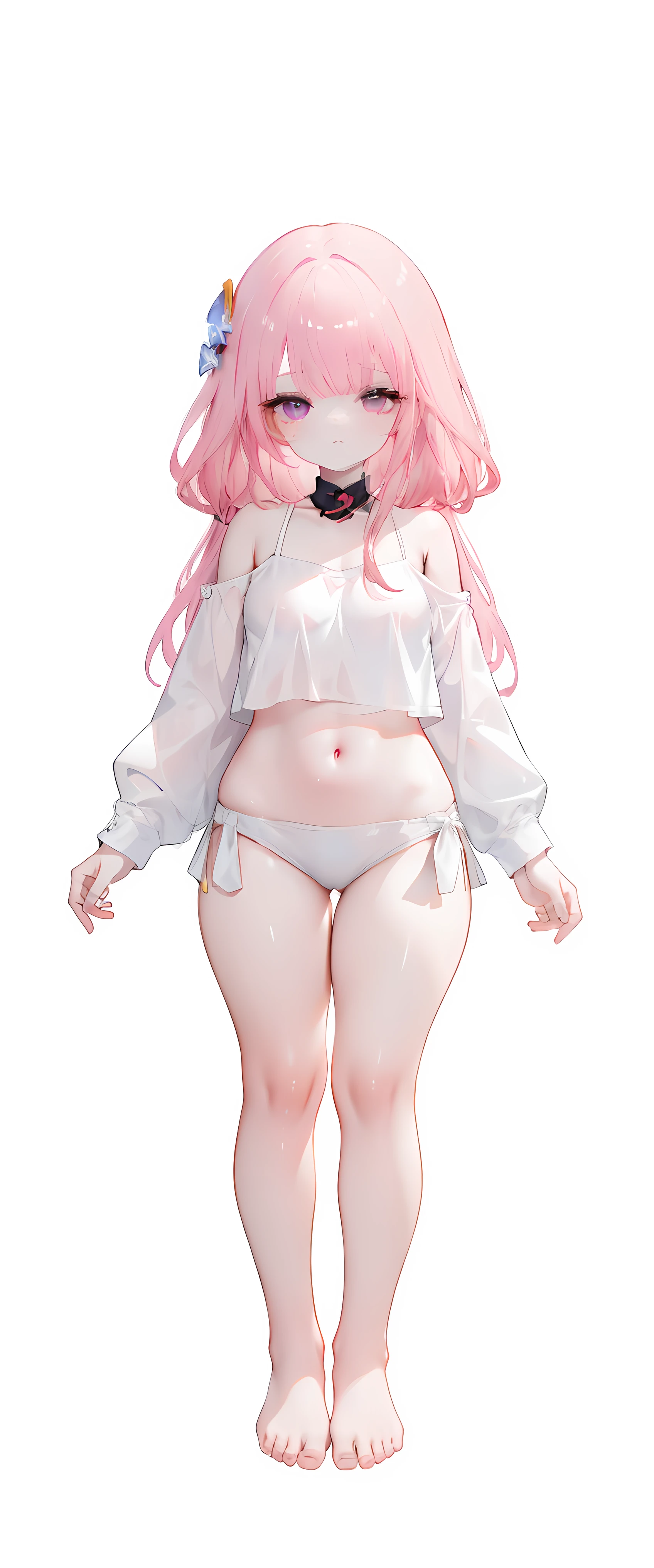 ,,cute,pink hair,thick thigh ,mini camisole, thick thighs,flat chest,pink mini camisole,crop top,raiden, loli,,flat chest,fullbody,perfect thighs,standing, thick thighs, blushing,,, standing straight, head to toe capture on the frame,,, toes,bare feet,, ,white background, cute,open abdomen,perfect body ratio, body ratio, white background, front facing, looking at viewer, ,, baby girl