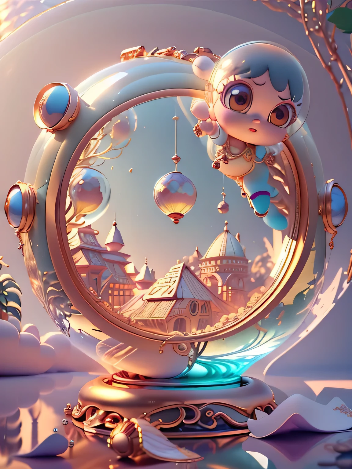 masterpiece,((Clean the glass,shine:1.2,(transparent:1.3),luster)),best quality,( Pixar style :1.4),(in a cave, night, Surrounded by glowing plants, Flowers, Firefly, bonfire)(Ultra Detailed, Aesthetic, Beautiful composition, Rich and bright colors, Volumetric soft light)4K,Reflections in water,Water ripples are inspired by Alice in Wonderland, magic, Fairy tales. Unreal Engine, Octane Rendering, cuteness render, 3D Rendering,Adobe Photoshop, Stunning beauty
