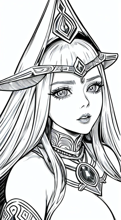 masterpiece, Elizabeth Olsen as Dejah Thoris,female general, alone, Bust Close-up, (White background:1), monochrome, draw line, (illustration), white hair detailed, (NSFW:1.3), big breasts, detailed eyes