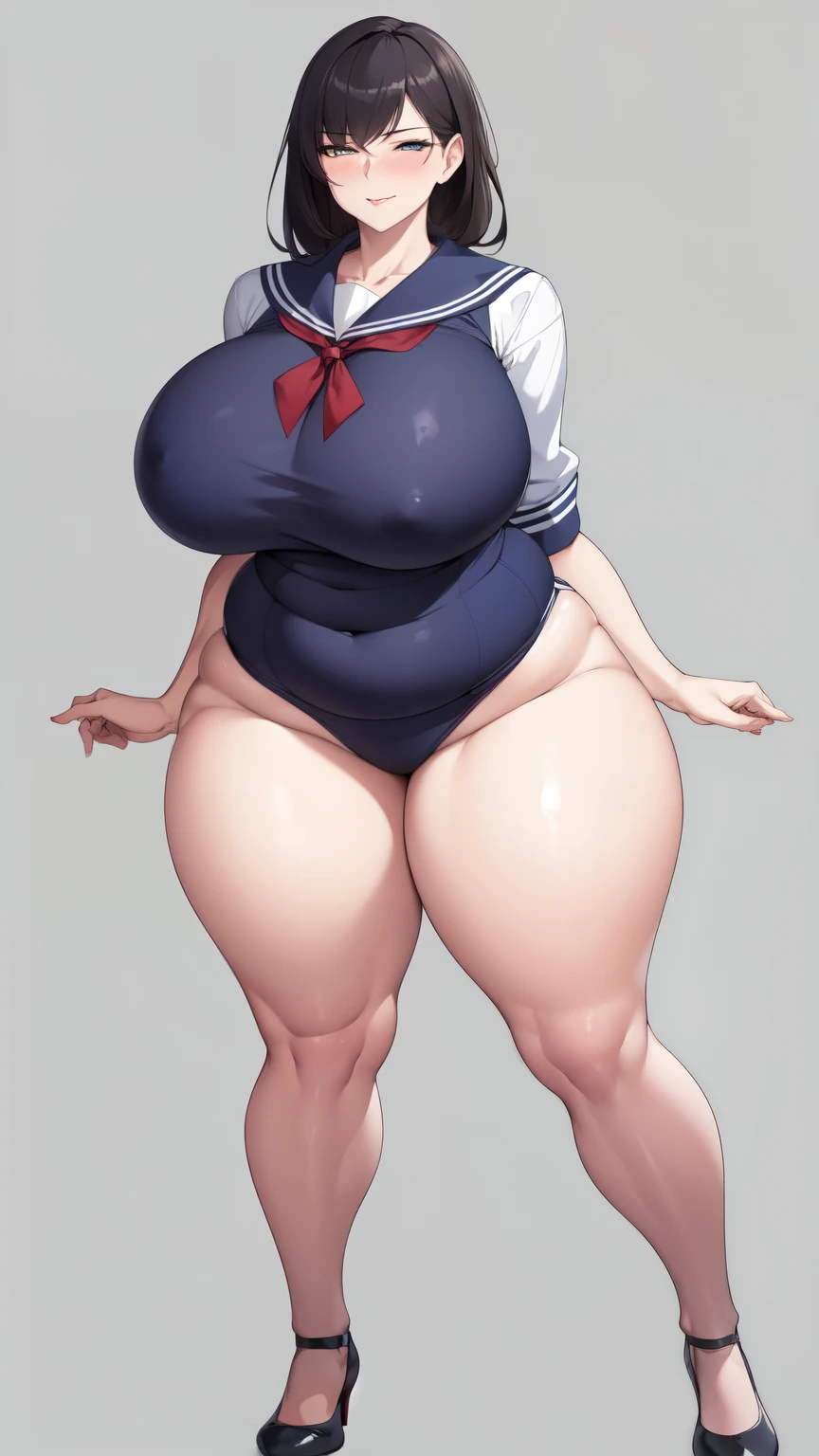 huge breasts, big hips,full body shot, mature mother, Whip whip lower body, plump thighs, plump calves, bewitching mature woman, Perfect body, plus size model,high school girl,sailor suit, skirt is short,Mature woman wearing sailor suit,