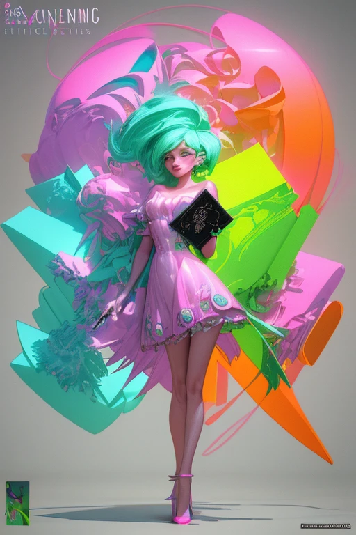 A captivating 3D render of a notebook page featuring the artist's signature "1-DigitalCreations" in a dazzling array of phosphorescent colors. The modern and stylish lettering embodies the artist's unique creativity and flair. Vibrant hues such as rosy pink, violet, orange, and green create a mesmerizing and fashionable atmosphere. The skillful fusion of illustration, typography, and the rendered notebook page showcases an exquisite blend of creativity, artistic expression, and a trendy, vibrant style. -
r
.vibrant, fashion, illustration, typography, 3d render