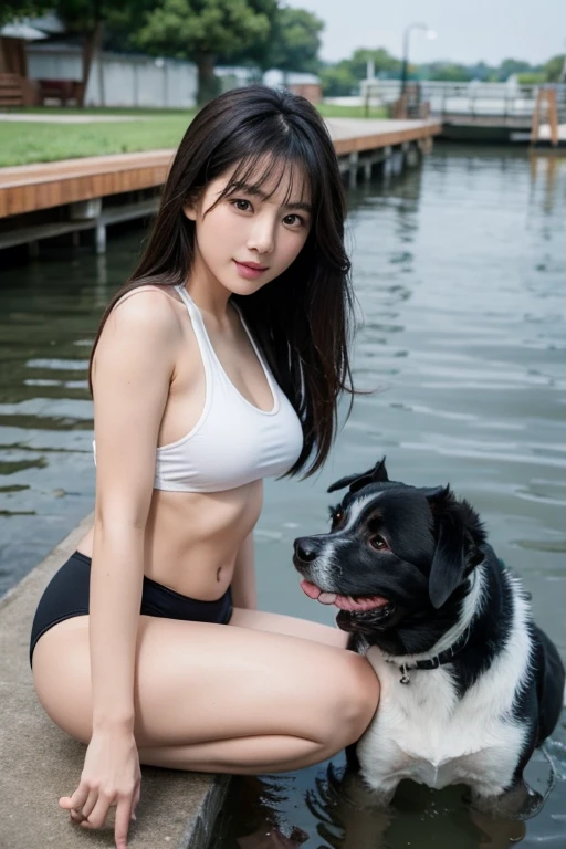 asian girl get fucked by dog on water