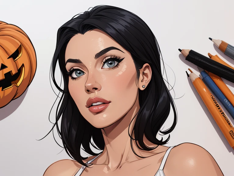estilo de desenho animado:1.2), Monica Bellucci Brazilian woman draw ART Artline white background woman Cartoon image of a woman , roupas sensuais , garota super valente destemida , cartoon style illustration, estilo de arte dos desenhos animados, estilo de arte dos desenhos animados, digital illustration style, design de personagens altamente detalhado, arte digital detalhada fofa, City fan art, design de personagem retrato, beautiful digital illustration, retrato de alta qualidade, arte em quadrinhos, retrato do design do personagem, white background Busty without clothes and medium breasts female character cartoon style dressed as a halloween witch Monica Bellucci