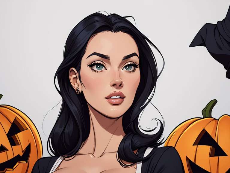 estilo de desenho animado:1.2), Monica Bellucci Brazilian woman draw ART Artline white background woman Cartoon image of a woman , roupas sensuais , garota super valente destemida , cartoon style illustration, estilo de arte dos desenhos animados, estilo de arte dos desenhos animados, digital illustration style, design de personagens altamente detalhado, arte digital detalhada fofa, City fan art, design de personagem retrato, beautiful digital illustration, retrato de alta qualidade, arte em quadrinhos, retrato do design do personagem, white background Busty without clothes and medium breasts female character cartoon style dressed as a halloween witch Monica Bellucci 