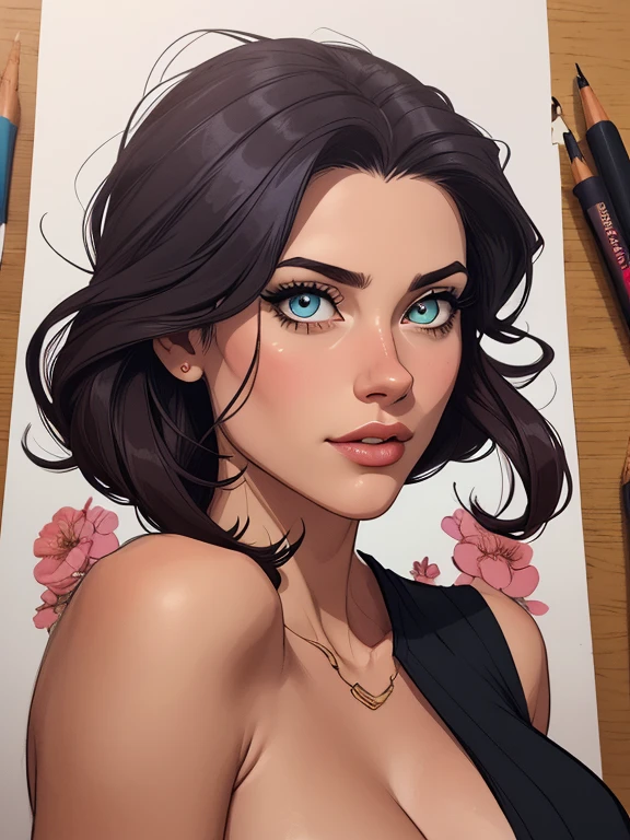 Personagem mulher ninja com marcas de guerras Imagem de desenho animado de uma mulher .Ilustra??o estilo desenho animado, estilo de arte dos desenhos animados, estilo de arte dos desenhos animados, digital illustration style, design de personagens altamente detalhado, arte digital detalhada coragem, Forest fan art, Design de personagens de retrato, beautiful digital illustration, retrato de alta qualidade, Arte em quadrinhos, mulher jovem cabelo com transas lindas . Beautiful lined eyes Medium large bust and wonderful sexy clothes. image expression of sexual desire from waist to head illustration