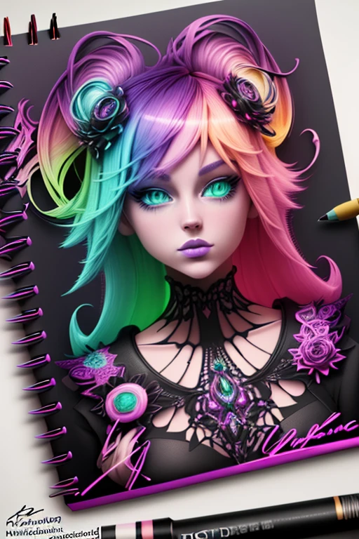 A captivating 3D render of a notebook page featuring the artist's signature "1-DigitalCreations" in a dazzling array of phosphorescent colors. The modern and stylish lettering embodies the artist's unique creativity and flair. Vibrant hues such as rosy pink, violet, orange, and green create a mesmerizing and fashionable atmosphere. The skillful fusion of illustration, typography, and the rendered notebook page showcases an exquisite blend of creativity, artistic expression, and a trendy, vibrant style. -
r
.vibrant, fashion, illustration, typography, 3d render
