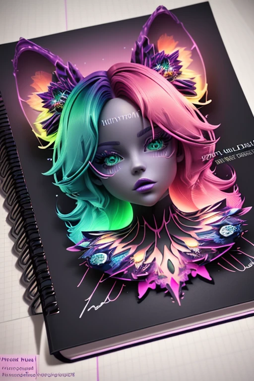 A captivating 3D render of a notebook page featuring the artist's signature "1-DIGITAL_CREATIONS"in a dazzling array of phosphorescent colors. The modern and stylish lettering embodies the artist's unique creativity and flair. Vibrant hues such as rosy pink, violet, orange, and green create a mesmerizing and fashionable atmosphere. The skillful fusion of illustration, typography, and the rendered notebook page showcases an exquisite blend of creativity, artistic expression, and a trendy, vibrant style. -
r
.vibrant, fashion, illustration, typography, 3d render