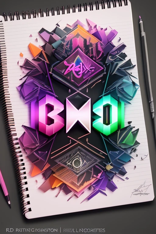 A captivating 3D render of a notebook page featuring the artist's signature "1-DIGITAL_CREATIONS"in a dazzling array of phosphorescent colors. The modern and stylish lettering embodies the artist's unique creativity and flair. Vibrant hues such as rosy pink, violet, orange, and green create a mesmerizing and fashionable atmosphere. The skillful fusion of illustration, typography, and the rendered notebook page showcases an exquisite blend of creativity, artistic expression, and a trendy, vibrant style. -
r
.vibrant, fashion, illustration, typography, 3d render
