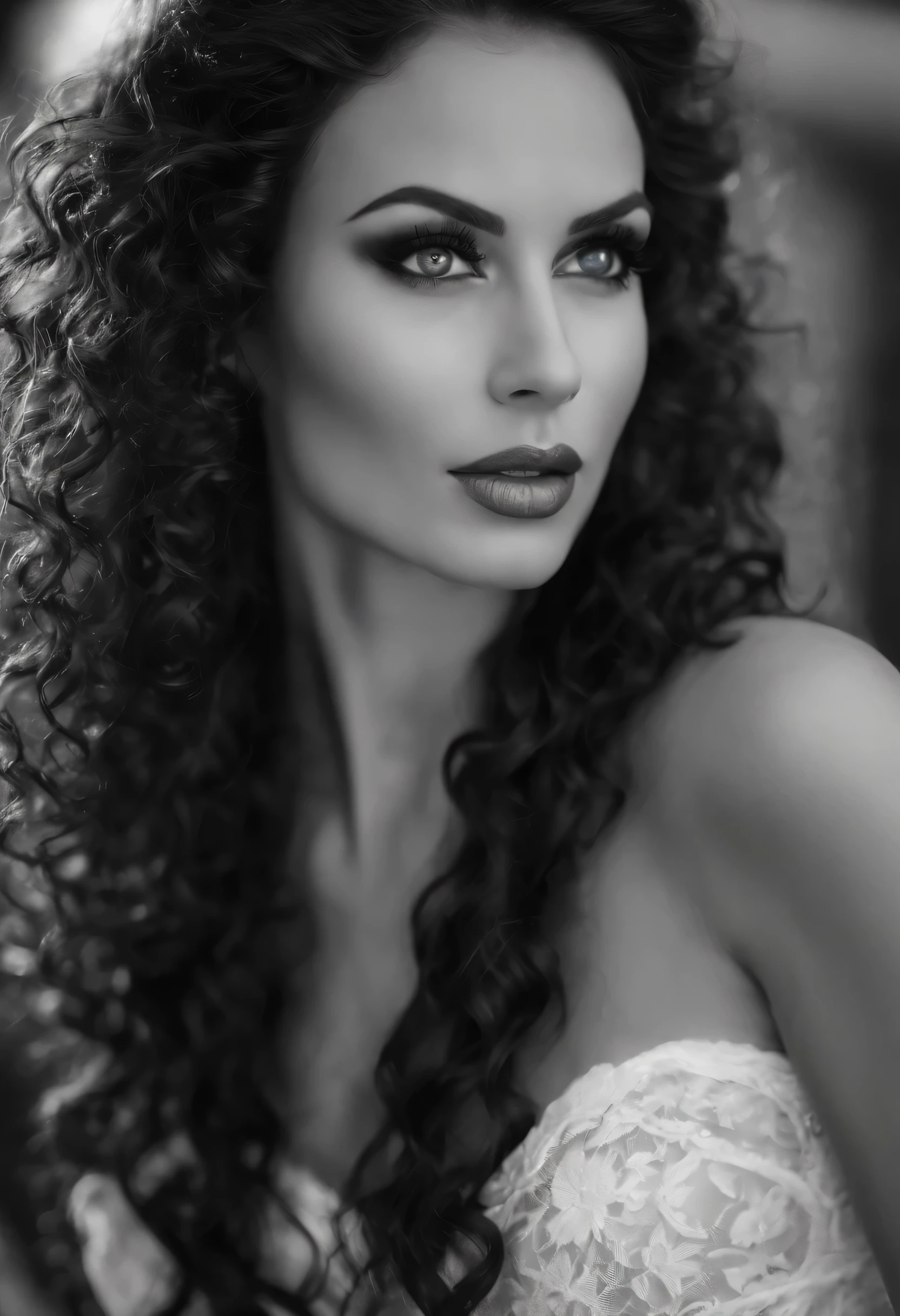 Black extra long mane curly , Erotic model with big green shining eyes ,schwarzer Lidschatten , black extra long upward curved eyelashes beautiful full lips , perfect body ,165 cm, lange Beine (Meisterwerk,top quality),1 girl,(Fotorealistisch:1.1),tanned skin,30 Jahre alt,doppeltes Augenlid, grosse Blaue Augen schwarzer Lidschatten , schwarze lange nach oben gebogene Wimpern verliebter lachender Blick , highheels Lederstring ,perfect body , beautiful breasts , shaved pussy horny stretching on the counter of a supermarket after she has undressed extra long wild curly wet mane with light blue highlights ,Halskette,Ultra Real,Leuchtende Augen,beautiful woman,Bar-Hintergrund,Lidschatten,Lidstrich,realistische Augen,schau dir den Betrachter an,detailliertes Gesicht,(Fotorealistisch),(RAW-Foto),Sexy Aussehen,Pinke Lippen,even tone,Use natural light and color