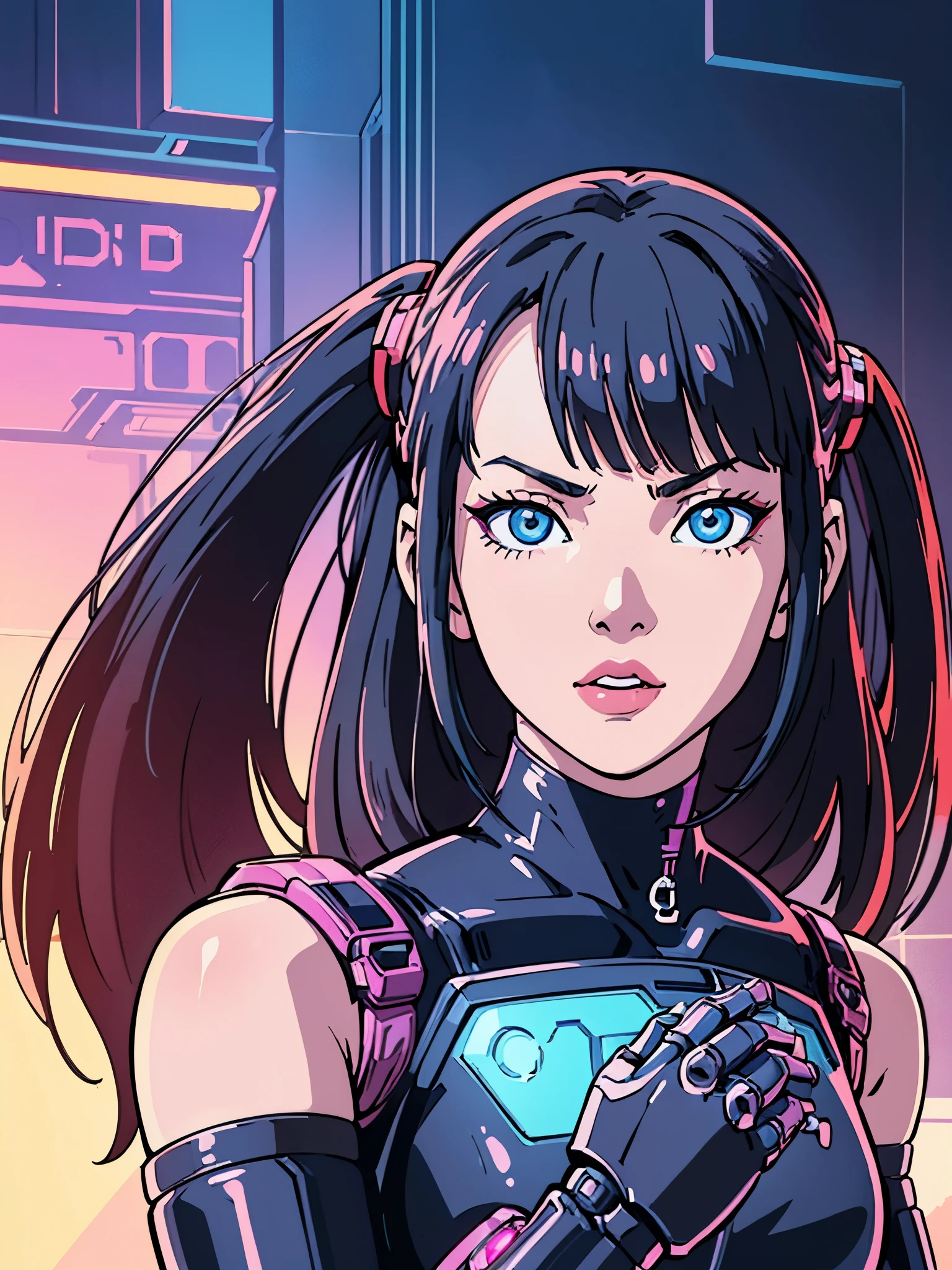 digital art drawing, illustration of (girl with metal robotic arms, cyberpunk 2077), anime drawing/art, bold linework, illustration, digital art, masterpiece, flat illustration, no shadows, 8k resolution, high detail, vector art, only anime, perfect eyes, perfect hands, sharpness, high clarity
