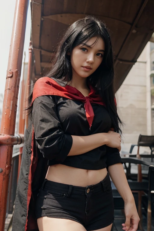 ahri,black hair,red cloth and black cloth with shirt