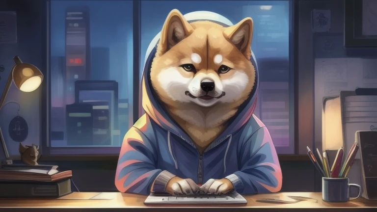 there is a dog that is sitting at a desk with a laptop, anthropomorphic shiba inu, doge, doge meme, shiba inu portrait, inspired by Shiba Kōkan, shiba inu, shiba inu holding a baseball bat, shibu inu, anime art wallpaper 4k, high quality portrait