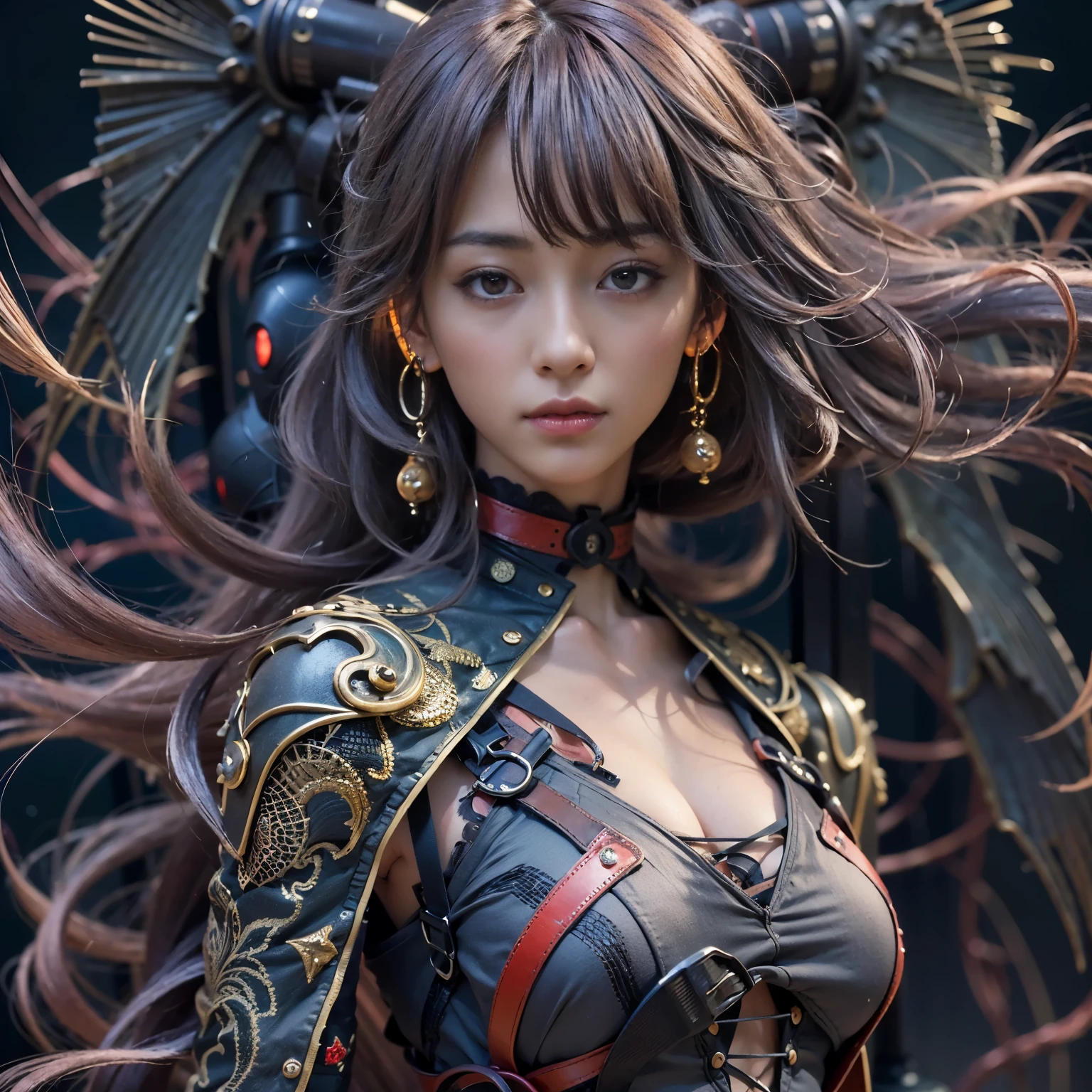 (masterpiece, best quality:1.2), (8k uhd, 16k, 32k, ultra high res), (photorealistic:1.37), (RAW photo), ultimate-realistic, ultimate-realistic details, ultimate-realistic texture, ultimate-intricate details, ultimate-realistic lighting, ultimate-realistic shadow, japanese girl, ultimate-cute face, ultimate-RAW skin, ultimate-realistic eyes, Beautiful Japanese girl with beautiful eyes and lips on upper body, spider body on lower body, bat wings, partly mechanical elements, 16 years old, vivid colors, detailed depiction of girl's hair blowing in the wind, realistic textures on the spider body, mechanical partssurrealistic lighting, eerie atmosphere, dark and mysterious background, full body