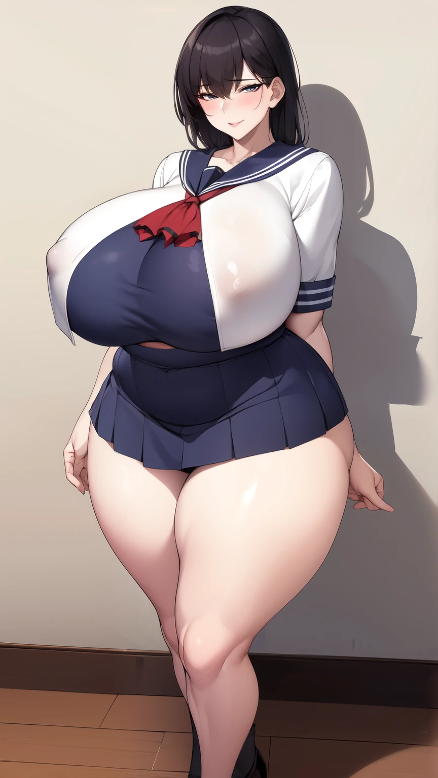 huge breasts, big hips,full body shot, mature mother, Whip whip lower body, plump thighs, plump calves, bewitching mature woman, Perfect body, plus size model,high school girl,sailor suit, skirt is short,Mature woman wearing sailor suit,