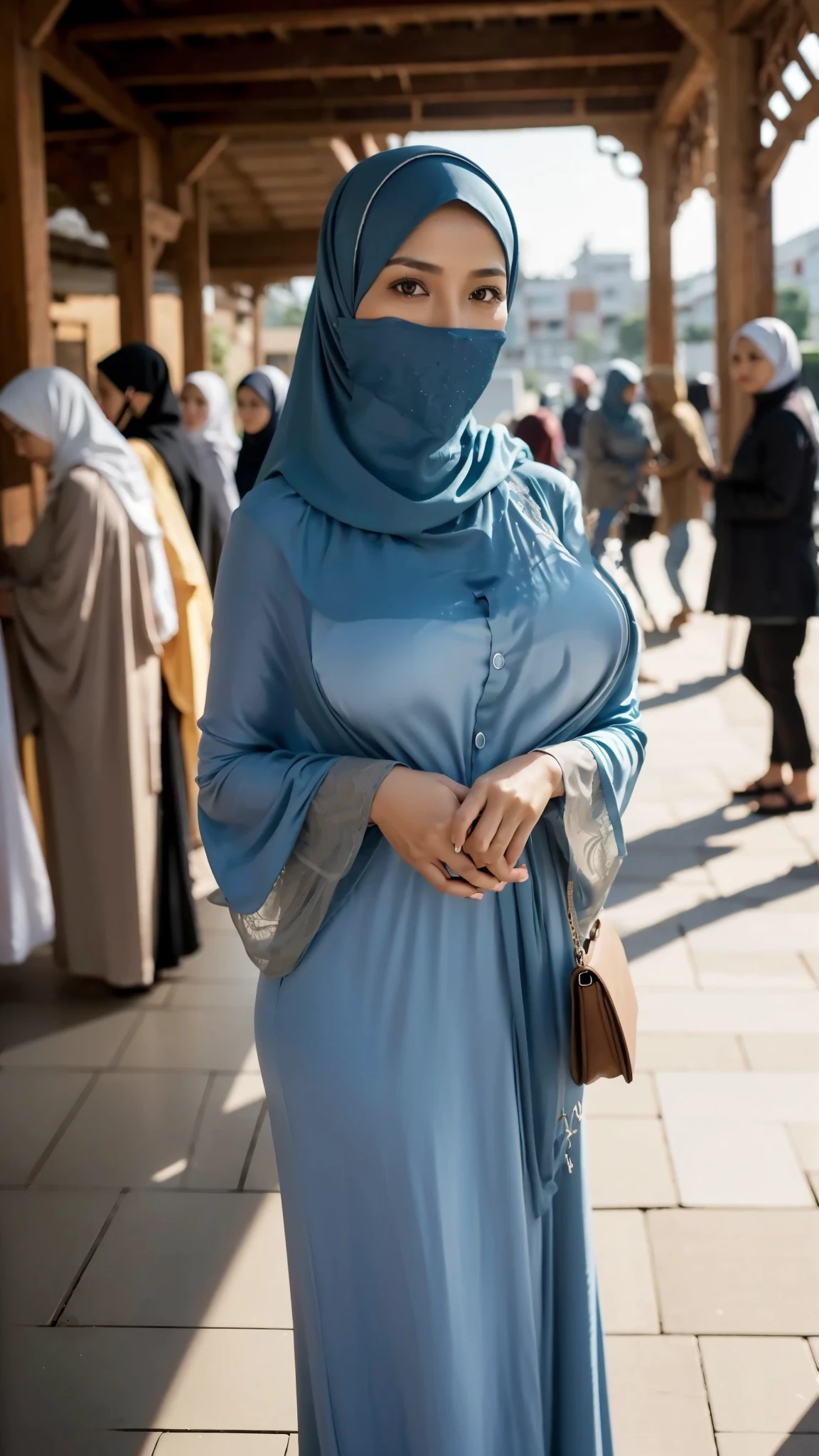 50 years Old, Hijab Indonesian mature woman, Big Tits : 66.9, Gamis, Breast out from her clothes : 1.9, at doctor office, Dark light, at Nighttime