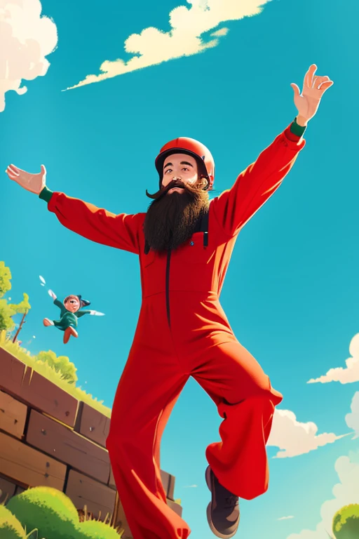 An illustration Second Dimension For children uncle red jumpsuit game Green's brother beard Jump Star