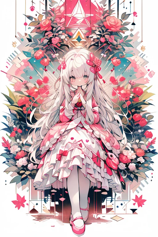 (Background white:1.4),(Nature illustration:1.0,paper art:0.7, Quilted Paper Art:1.0),(Clear lines, High Sharpness,Best Quality, Very detailed, masutepiece, Movie Light Effects, 4K )(Particles of light:1.0)(Chiquita、tiny girl、Rori:1.0)Background with、long、kindly smile、Pink ribbon on clothes、lolita dress、Sit on the floor、Kamimei、girl with、lightsmile、Pink Theme、Gentle system、Gentle girl、Thick、Fluffy clothes、lots of ruffles、Transparent functionality、full body Esbian、lots of ribbons、Cute smile、Detailed picture、high-level image quality、looking at the viewers、Bruise Girl、kawaii girl