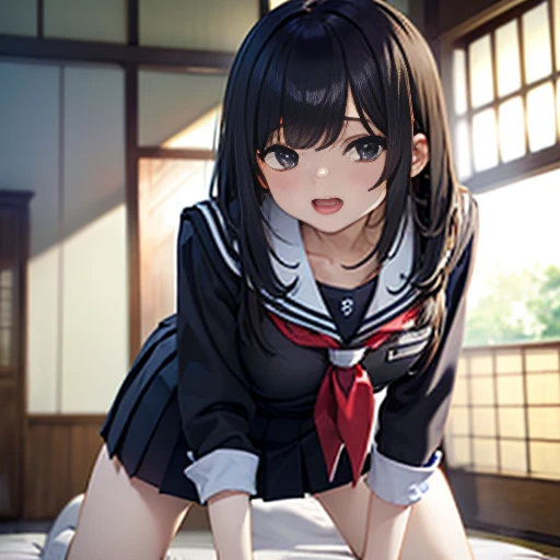 (Unity 8K Wall Pace),(Highest quality),(High resolution),(Very detailed),(Perfect Anatomy),(1 male、1 female),Vagina Penis,Japanese,(detaiils),mature,housewife,,Black Hair,French Twist,Small breasts,Woman standing on top,(school uniform),Sex with a man,Hands tied above the head,tightly bound udder,Open your mouth and scream,orgasm,Pubic hair remains,Pubic hair is a lot,room,usually,Sweaty skin,Pussy juice,