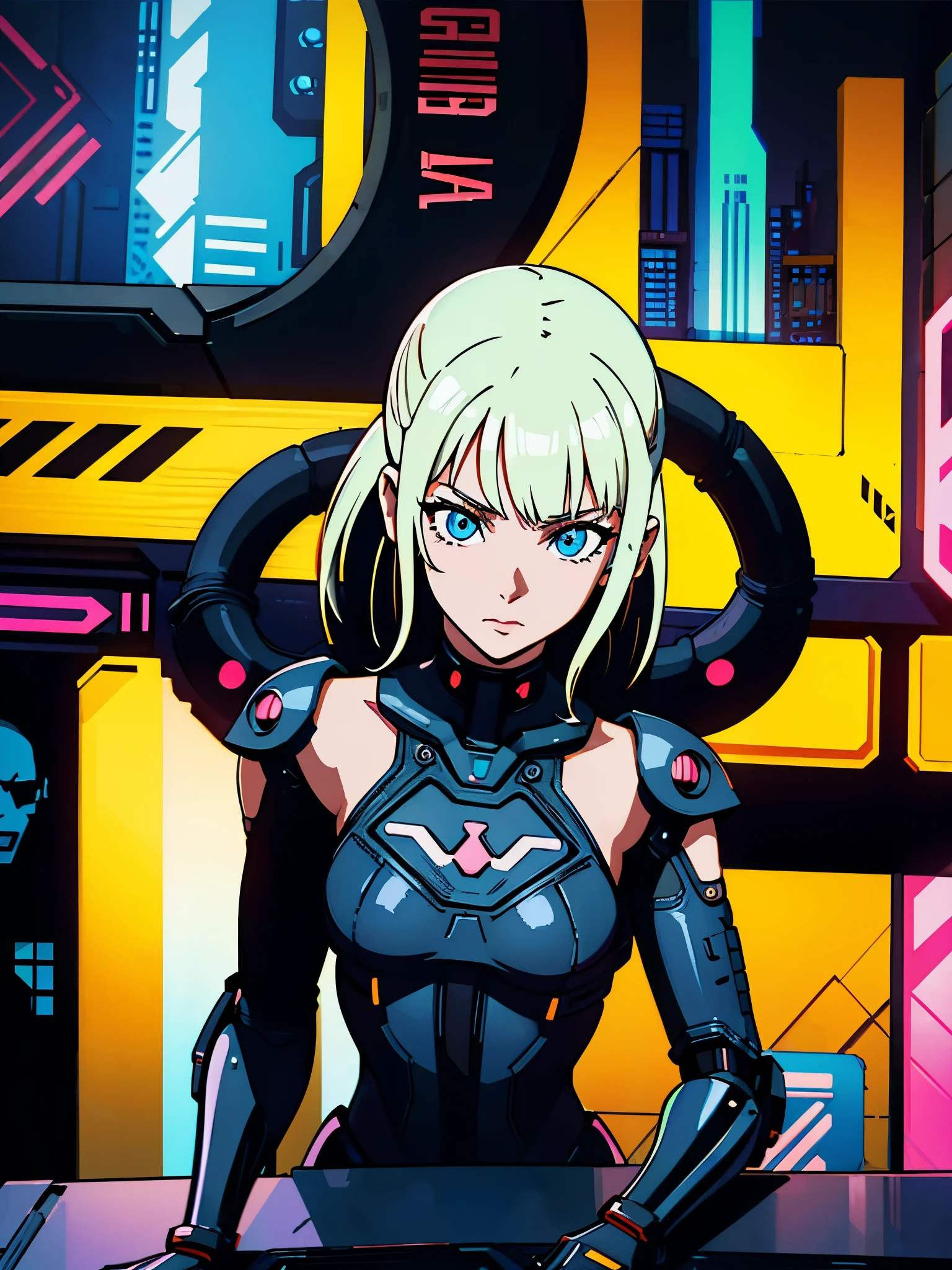 digital art drawing, illustration of (girl, metal robotic arms, cyberpunk 2077, neon), anime drawing/art, bold linework, illustration, digital art, masterpiece, flat illustration, no shadows, 8k resolution, high detail, vector art, only anime, perfect eyes, perfect hands, sharpness, high clarity
