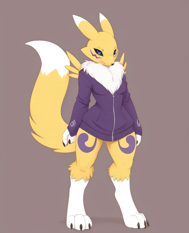 (Obra maestra, mejor calidad, animado, colores planos,  ), 
1 chica, Renamon, peludo, (antro), cuerpo completo, desnuda