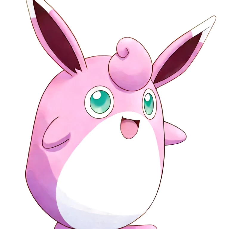 (masterpiece, best quality:1.2,simple background,white back ground,anime),wigglytuff \(pokemon\),pokemon \(creature\),1 head and body,green eyes,no humans,pink body,ears,hand,feet,white belly,looking at viewer