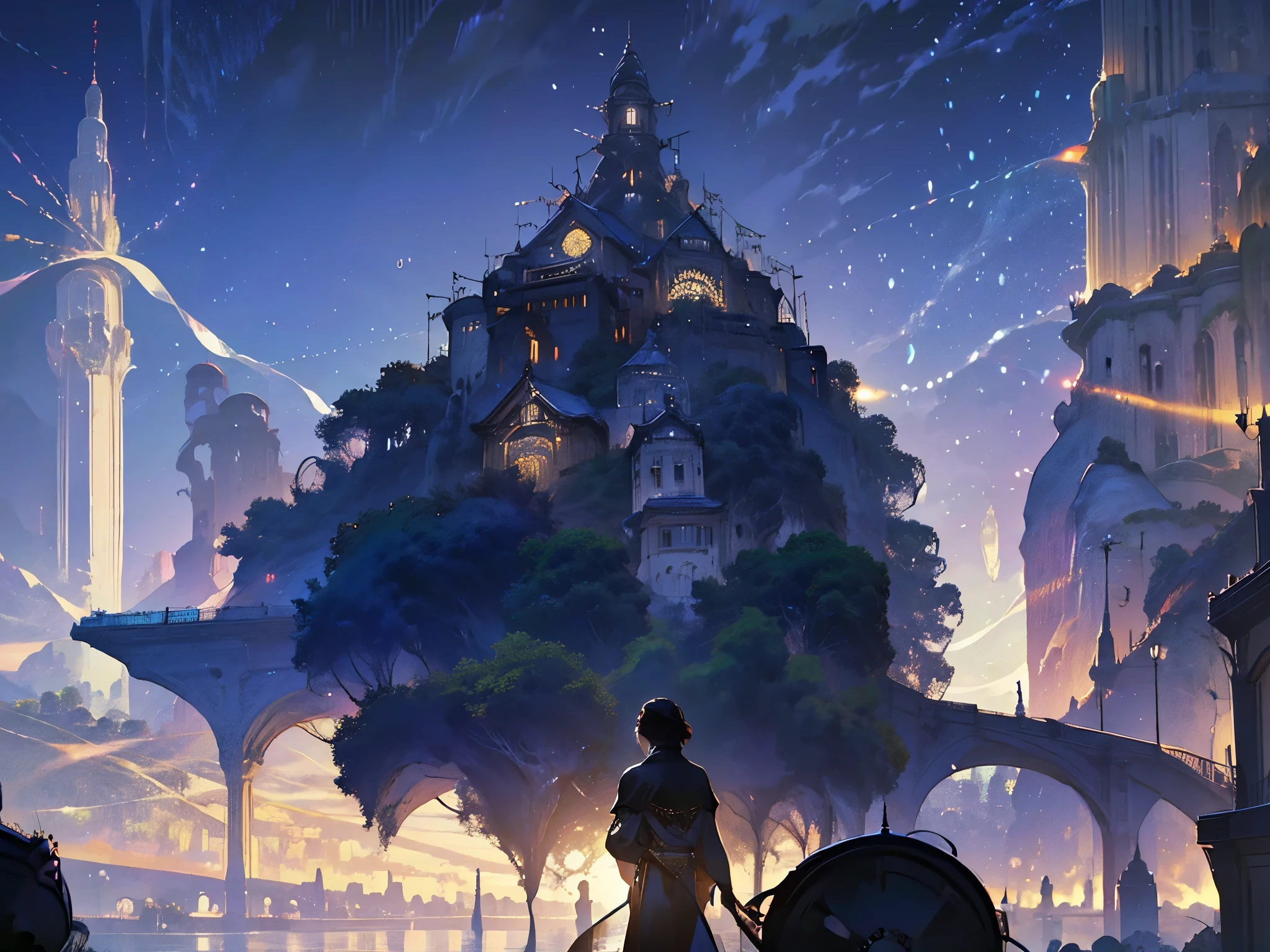 a close up of a person standing in front of a city, concept art inspired by Raphael Lacoste, Artstation contest winner, fantasy art, medieval fantasy game art, artwork in the style of guweiz, detailed game art illustration, medieval concept art, detailed digital 2d fantasy art, 2. 5 d cgi anime fantasy artwork, roleplaying game art