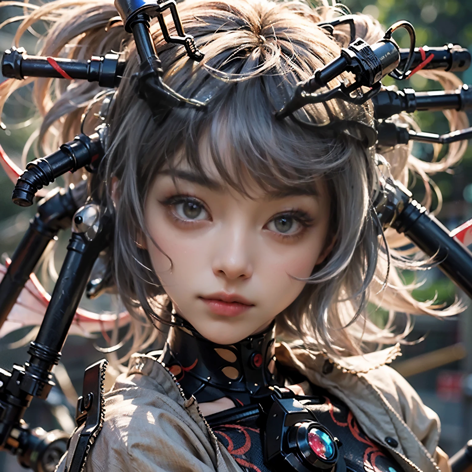 (masterpiece, best quality:1.2), (8k uhd, 16k, 32k, ultra high res), (photorealistic:1.37), (RAW photo), ultimate-realistic, ultimate-realistic details, ultimate-realistic texture, ultimate-intricate details, ultimate-realistic lighting, ultimate-realistic shadow, japanese girl, ultimate-cute face, ultimate-RAW skin, ultimate-realistic eyes, Beautiful Japanese girl with beautiful eyes and lips on upper body, spider body on lower body, bat wings, partly mechanical elements, 16 years old, vivid colors, detailed depiction of girl's hair blowing in the wind, realistic textures on the spider body, mechanical partssurrealistic lighting, eerie atmosphere, dark and mysterious background