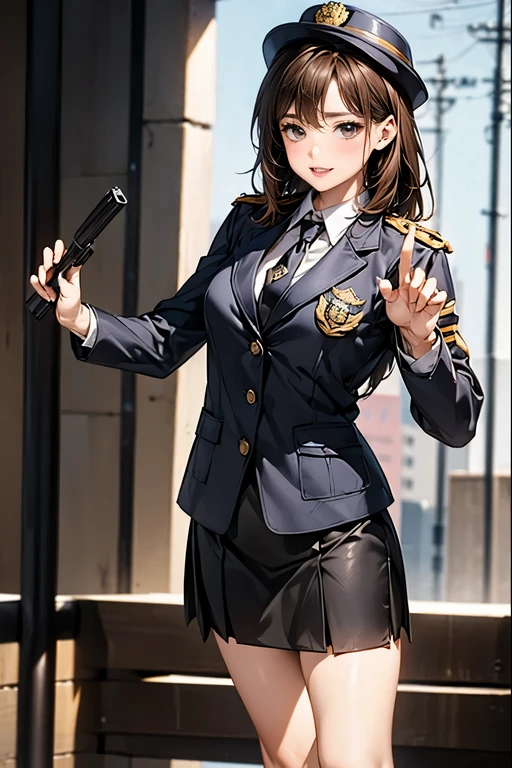 ubel,dark green hair,long hair,side ponytail,hair between eyes,bangs, BREAK (beret, black jacket, open clothes, cleavage, midriff, black shorts, black thighhighs, thigh strap, fingerless gloves, single glove:1.2), Photo,sharpness, F1.6 lens,hyper-realistic textures,spectacular light textures, Cinestil 800 Fashion Mechanics,(((Beautiful woman with left leg restrained and hung by chains))),Appearance,Beautiful girl with accentuated slender abs: 1.1,six-pack abs: 1.1, Bust Botox,Standing on tiptoe, long legs,Long brown hair fluttering in the wind,Brown hair, Long hair, Female Warrior Costume,(No panties,No bra),(tacticul battle fashion,elbow and knee tacticul battle fashion, battle glove: 1.1),((cute batre costume)),The belly comes out and the navel is visible,Thin sheer costume, combat gloves,shredded costumes,cyber long combat boots with golden knee pads,Anatomical,(futuristic sci-fi battle fashion, new elbow and knee cyberpads, new cyberlong boots, new cybergloves: 1.1),(tied perfectly by iron chain), Restraint, Slave, collars, contempt, (Chained), 4 chains hung from heaven, Metallic shackles and fetters, wet crotch clearly visible,((Hands are restrained above the head)), the neck is chained,Chain from left knee to heaven,Chained by rusty iron chains,((the tip is protruding, areolas protruding,The shape of the pubic area is clearly visible:1.2)),Sweating,Wet,Wet crotch,Wet thighs,Junkyard, Realistic, (cute, perfect clothes, skimpy clothes, cute: 1.3) ,Vast miritary base in us,((wide mirtary hospital with summer sunlight)), peeling ceilings, Rebar between, Realistic material details, Extreme details, Ultra-realistic materials,narrow waist,(with sparkling eyes and a contagious smile:0.9),looking at viewer, 