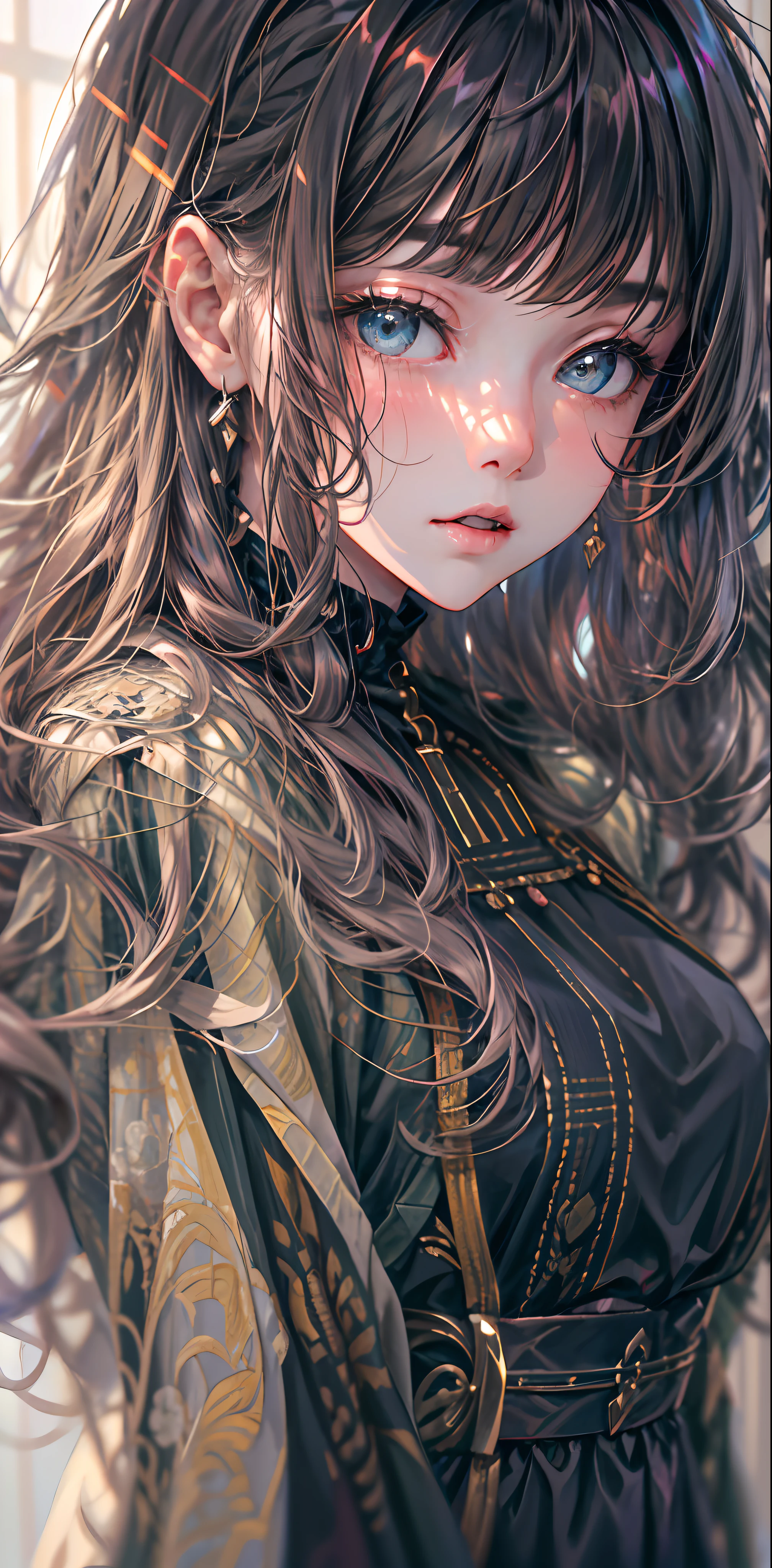 (masterpiece:1.2, best quality:1.2, ultra-detailed:1.2, illustration:1.2), 1girl, solo.Vision, long hair,robe,pelvic curtain,see-through,covered navel,breasts, thighs, , (dark photo:1.3), photorealistic, 1girl, flat bangs, stunning innocent symmetry face, shirt, emotional, ulzzang, (PureErosFace_V1:0.7), japeneseteacher