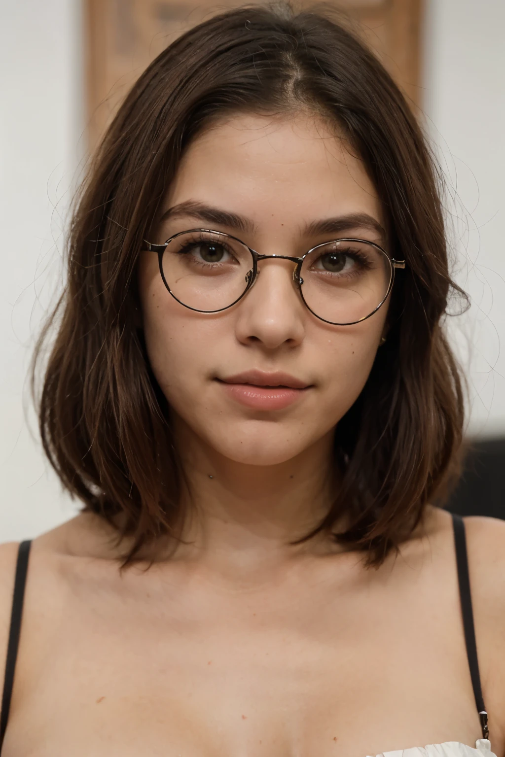 ((melhor qualidade)) Uma de cabelo cacheado, morena, feia de oculos, seminua na frente de um garoto moreno
