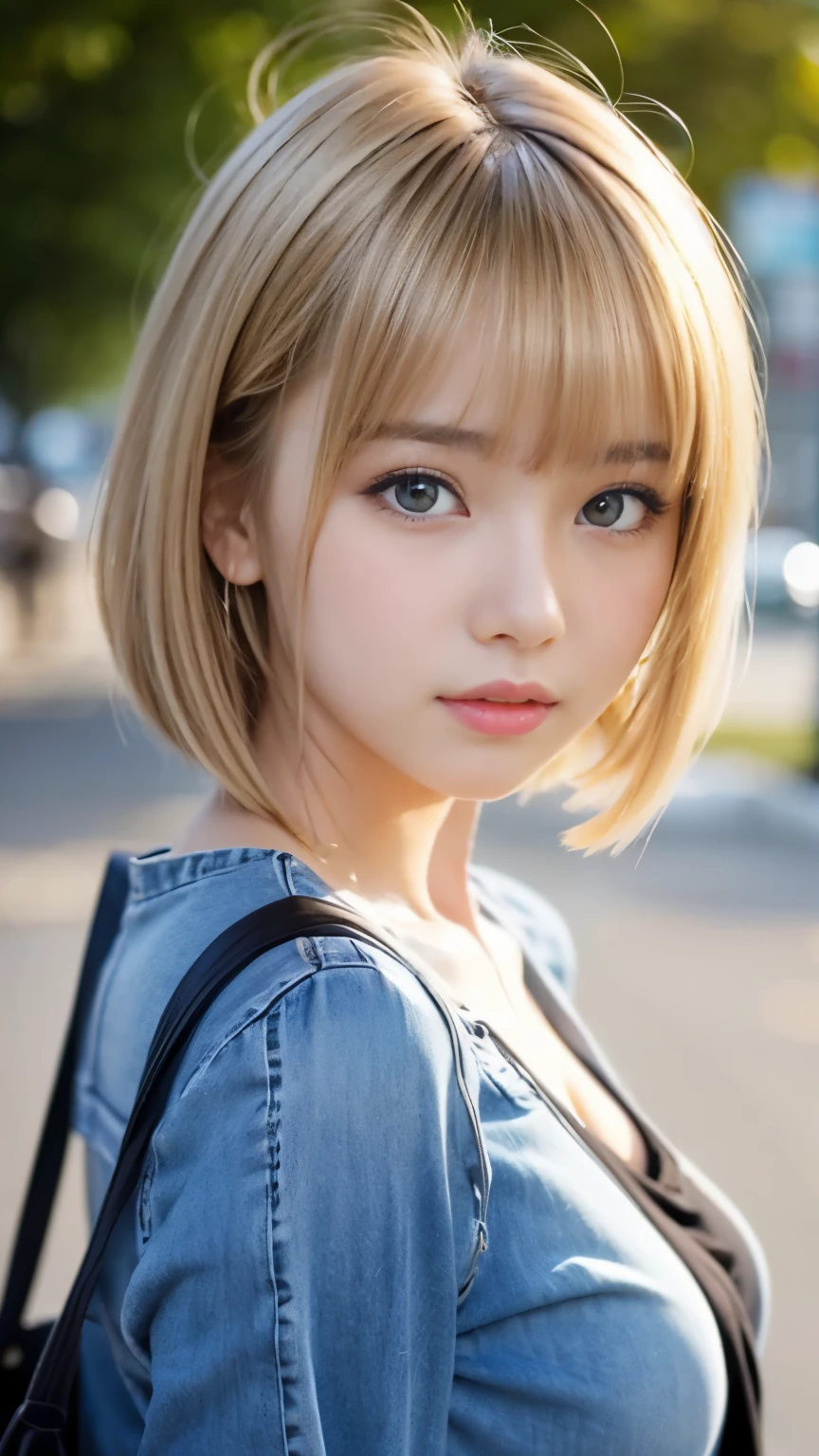 ((top-quality、Top image quality、超A high resolution))、18year old、独奏、((flat-chest: 1.3))、flat breast、small tit、cute smile face、with round face、a blond、(Short hairstyles:1.3)、Beautiful hairstyle、childlike 、Ultra-detailed and beautiful skin、Realistic and beautiful skin、Sandy beach and blue sky on background、maikurobikini、Super detailed and beautiful face、Realistic Young Gravure Idol