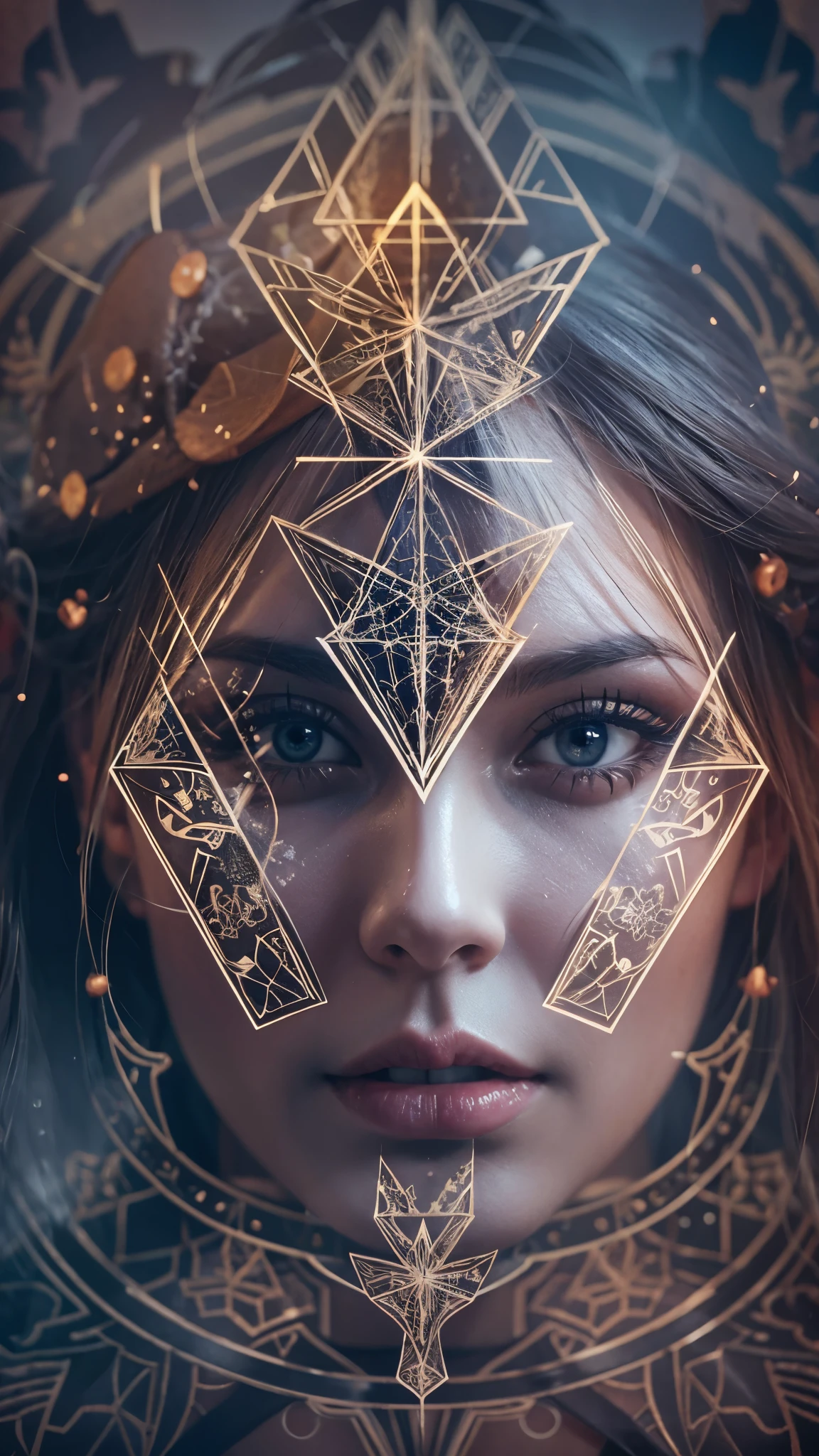 mystic elementalist witch woman, manipulating the fourth elements, amazing depth, double exposure, surreal, geometric patterns, intricately detailed, bokeh, perfect balanced, deep fine borders, artistic photorealism , smooth,