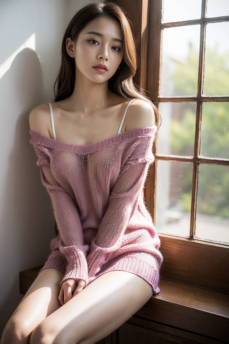 Dark brown hair、Light brown eyes、Japanese actress face、 Lady、I'Iは彼とIが好きです'I'Iは40歳くらいです.、(Intricate details:1.2)、(Which one is on top??:1.4)、 (Ultra-high resolution:1.2)、Ultra-high resolution、(Finely tuned)、(Detailed facial features)、Hmph、8k resolution、D cup size breasts、Long Hair、Large windows、Extravagant space、relax、、,Full body photo、headからつま先までのショット、Beautiful legs、Beautiful legs、A refreshing room filled with sunlight、she, household items, (plant:0.8), Fashion Hub, Extreme Detail, Very detailed, Realistic, Hourglass-shaped body, Obscene pose,、、I cry a lot、tears、person on the left、White wall、White floor、diagonally from below、Please lift your chin、Put your butt against the wall、relaxした表情、Pose of Weakness、(auraroid photo:1.2)、from outside the window、A masterpiece of transparent painting、8k、32k、highest quality、(Details of both eyes)、1 girl、elegant、(Loose knit camisole :1.4)、sunset、sit、(Low Angle、Take a look here、Tilt'head:1.2)、Hilarious、Looking at the camera、