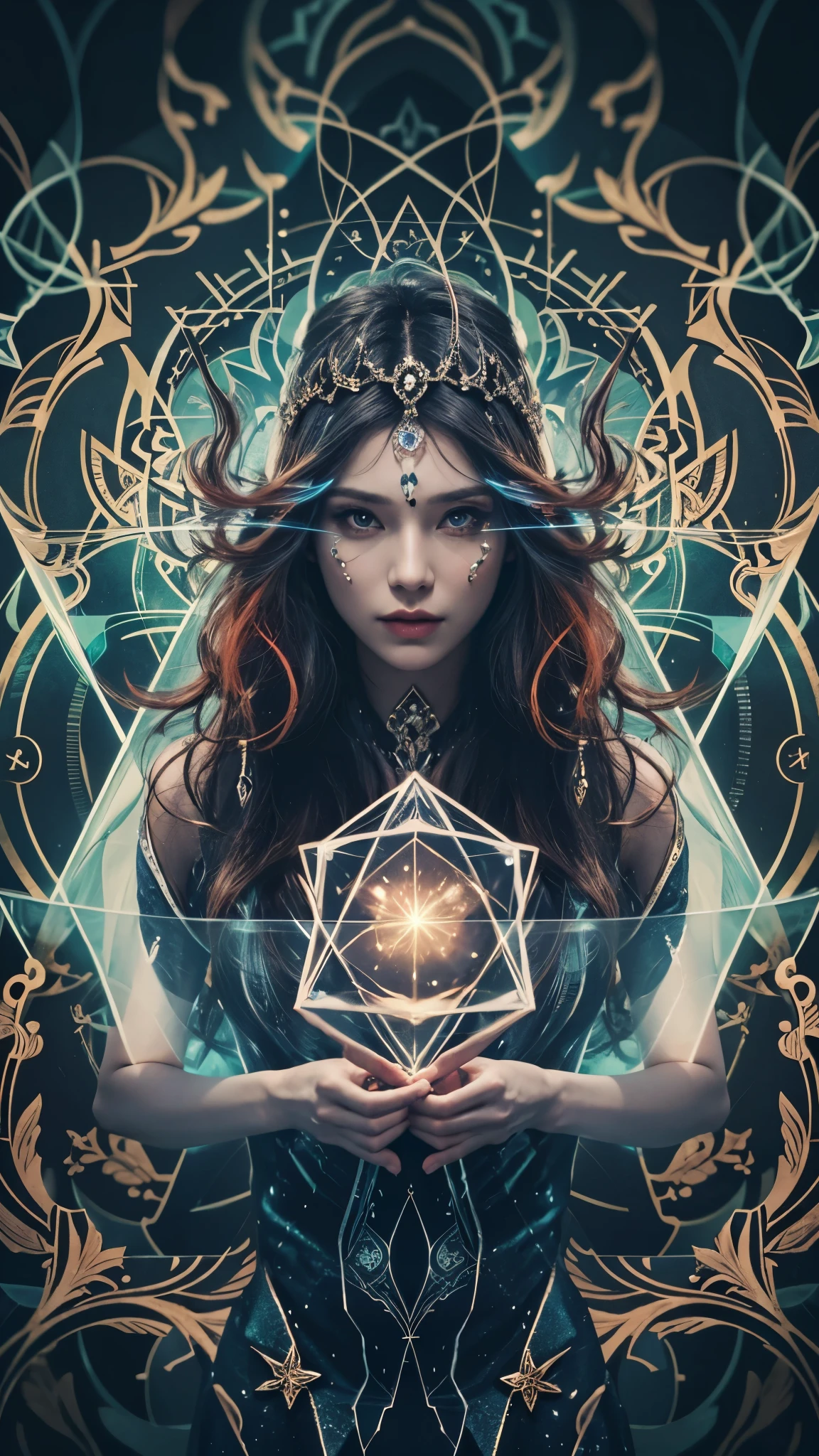 mystic elementalist witch woman, manipulating the fourth elements, amazing depth, double exposure, surreal, geometric patterns, intricately detailed, bokeh, perfect balanced, deep fine borders, artistic photorealism , smooth,